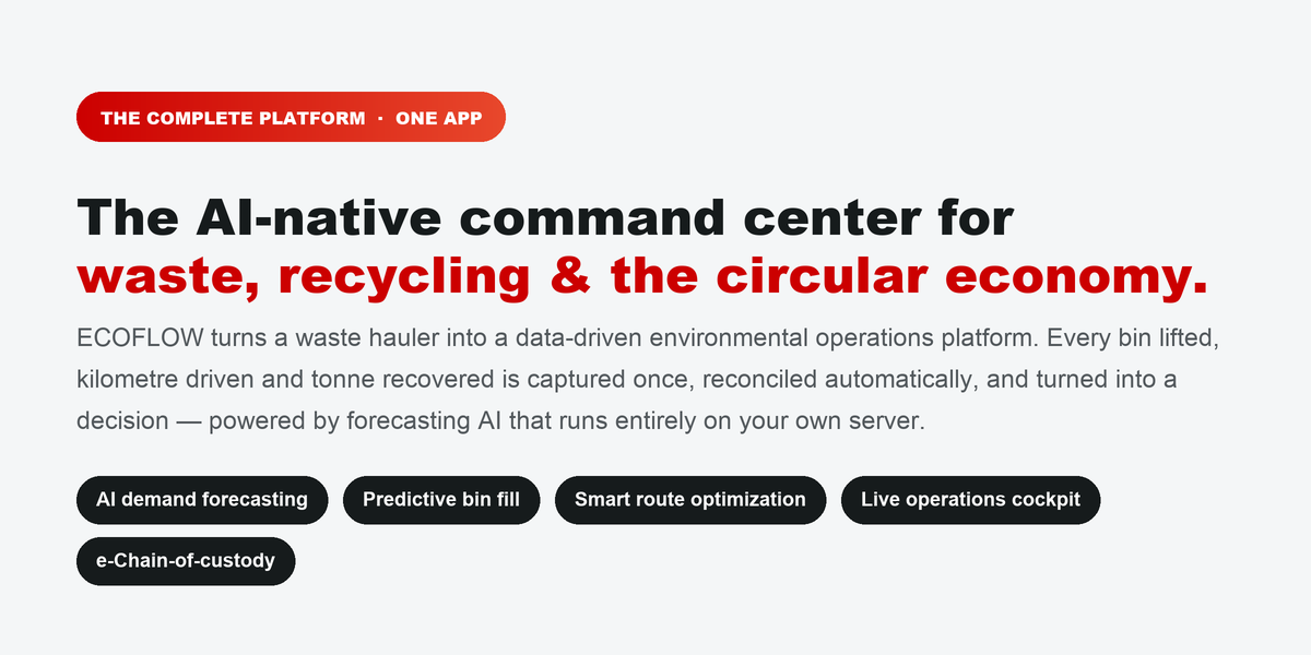 ECOFLOW overview: a command center for waste, recycling and the circular economy with forecasting AI on your own server